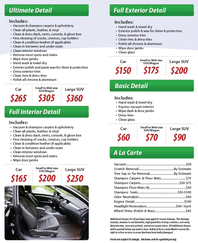 Auto Detailing Prices